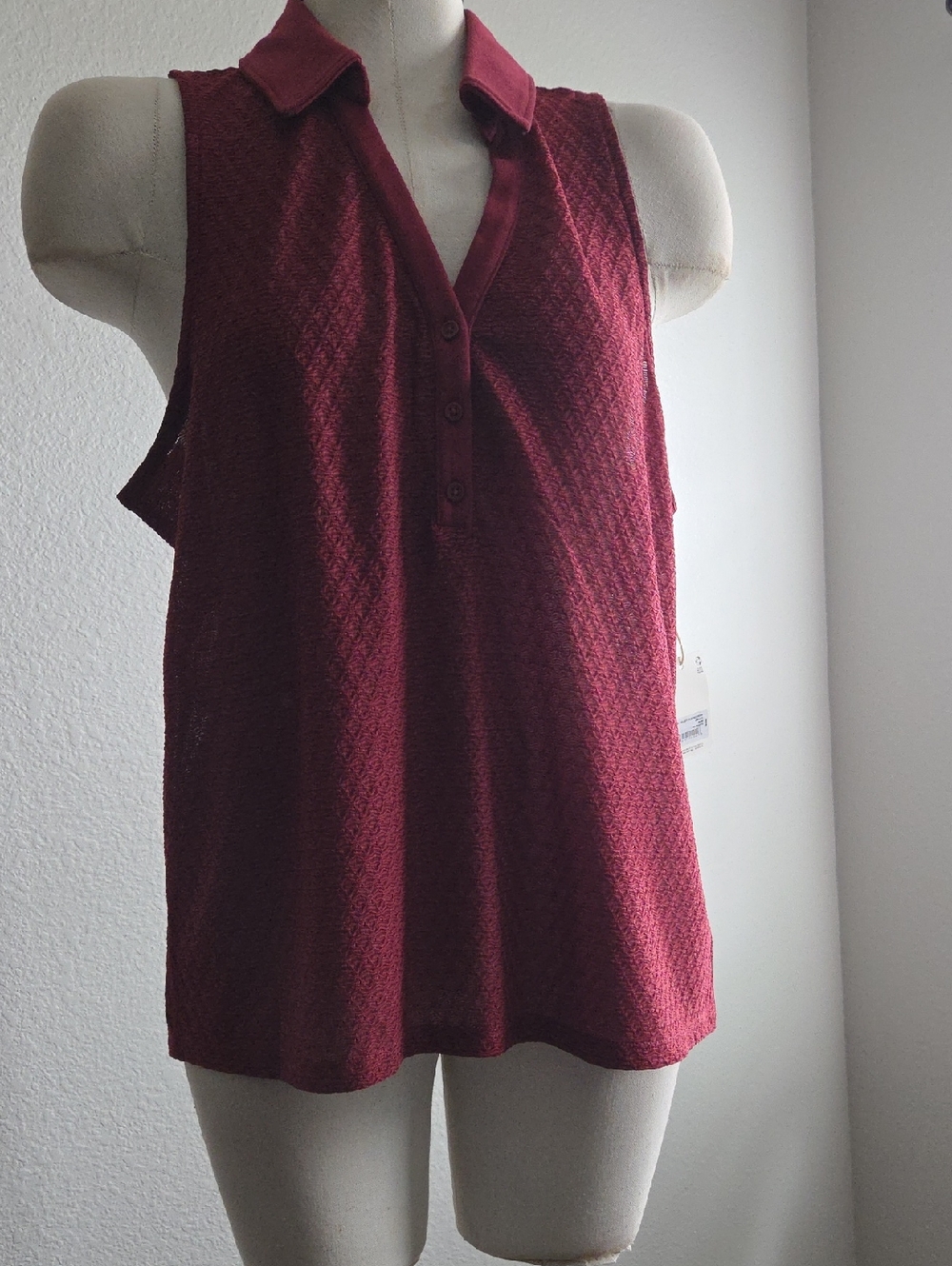 a.n.a Burgundy Sleeveless Collared Knit Top